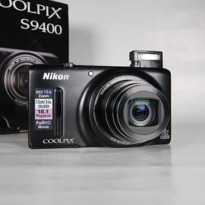 NIKON Coolpix S9400 Digital Camera Black 18.1 MP 18x, Case, SD Card, Boxed